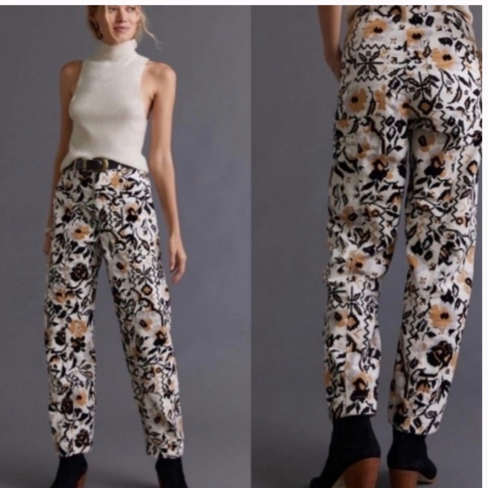 NWT Anthropologie Tapered Floral Corduroy Pants Sz 8